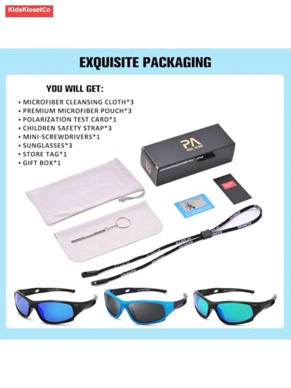 Polarized Sports Sunglasses with Strap for Kids